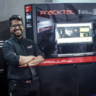 Vijay beside the Apollo 350 SLS printer at IMTEX.