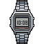 A pixel-art silver Casio showing the time in Bengaluru.