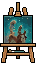 A pixel-art easel holding a painting of the Pillars of Creation.