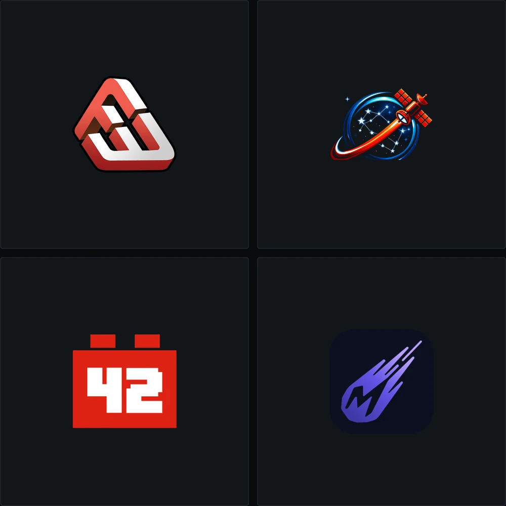 The marks of the four companies: Fracktal Works, Constellation Aerospace, Bloc42 and Metorite.